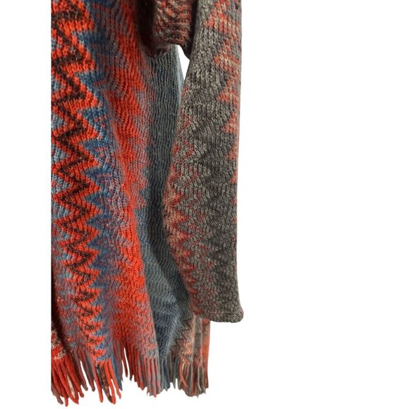 Chevron Aztec Acrylic Cardigan With Fringe Multicolor By Maurices Size 2 - Picture 3 of 5